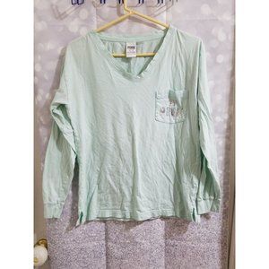 Women's Pink By Victoria's Secret Long Sleeve T-shirt Mint Green XS Sequin